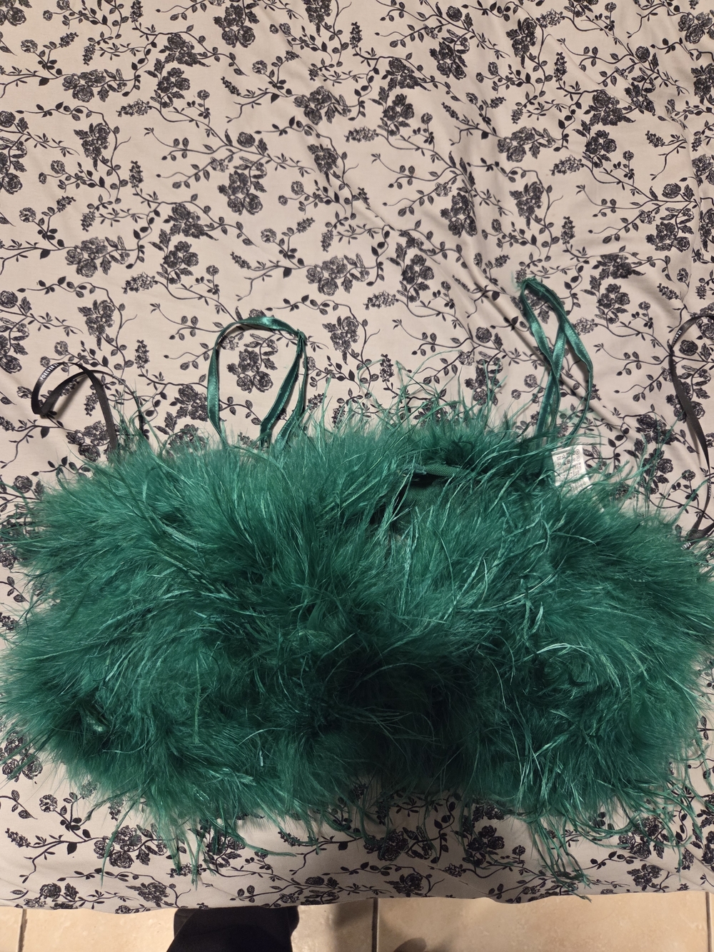 Green Feathered Crop Top